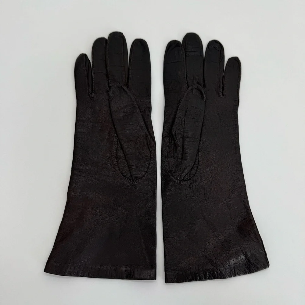 Vintage Regency For Alexander Real Kid Skin Leather Silk Lining Gloves Women